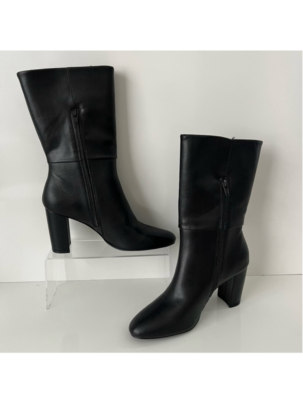 CHARLES by Charles David Billow Faux Leather Block Heel Boot Black 6.5 - Picture 4 of 15